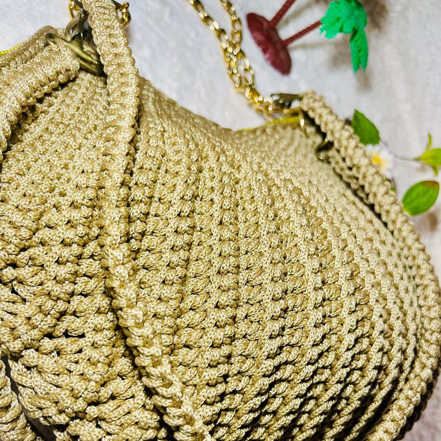 Veloura Gold Crochet Bag